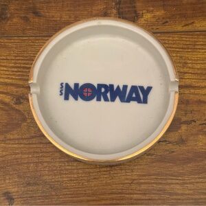 SS Norway Gold Rim Ceramic Cruise Ship Ashtray Vintage NCL Souvenir